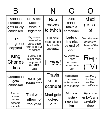 2025 Bingo Card