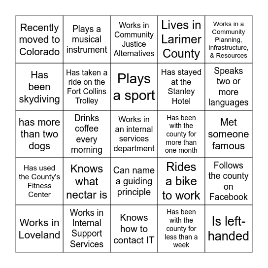 Ice Breaker Bingo Card