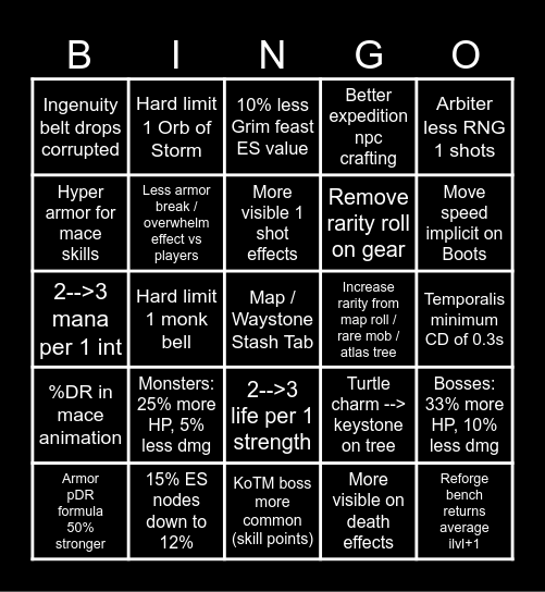 PoE 2 EA Patch 1.0 Bingo Card