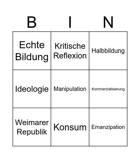 Adorno Bingo Card