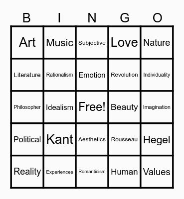 Romanticism Bingo Card