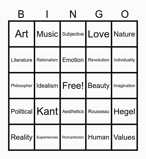 Romanticism Bingo Card