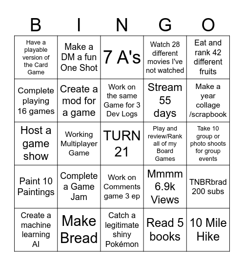 2025 Bradley Bingo Card