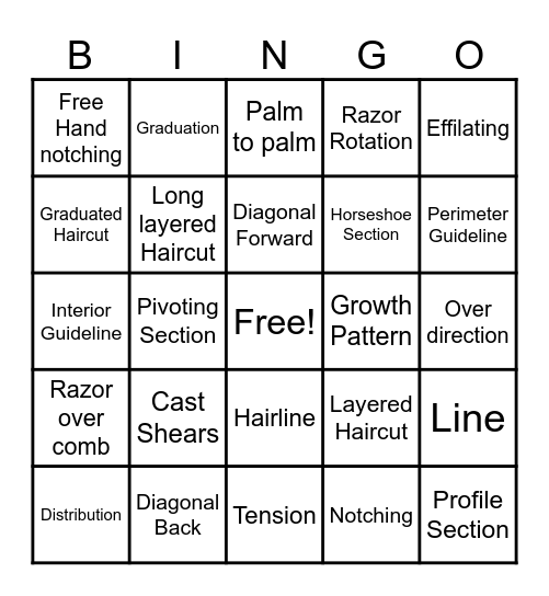 Haircutting Bingo Card