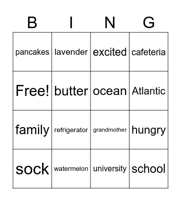 BINGO- syllables Bingo Card