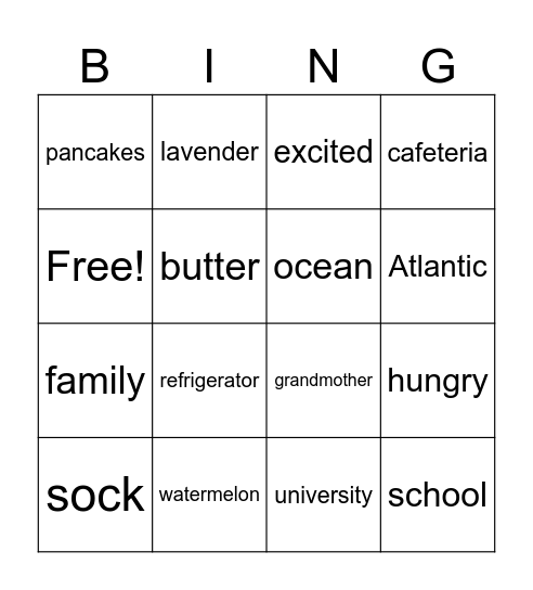 BINGO- syllables Bingo Card