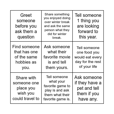 Making Conversation Bingo Card