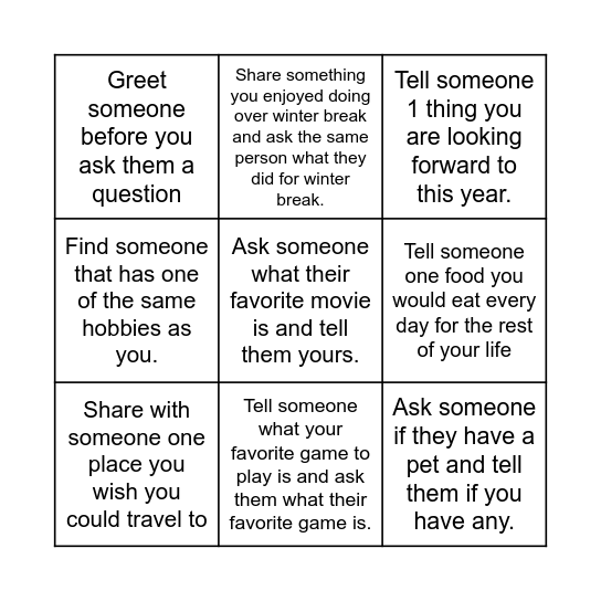 Making Conversation Bingo Card