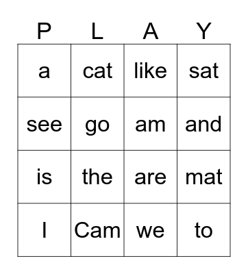 Review Words Bingo Card