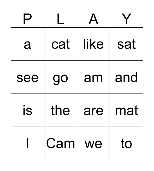 Review Words Bingo Card