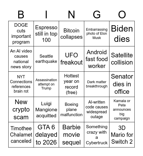 Kirk 2025 Bingo Card