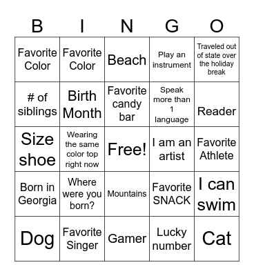 What do We have in Common? Bingo Card