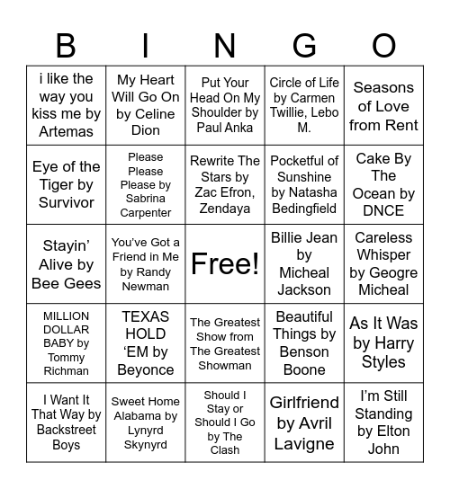 Singer's Club Bingo Card