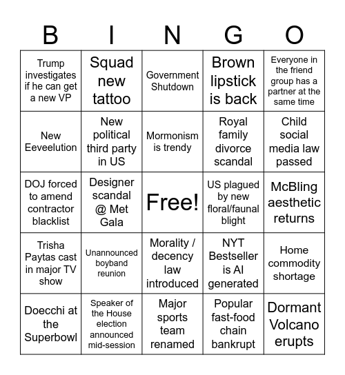 2025 Bingo Card