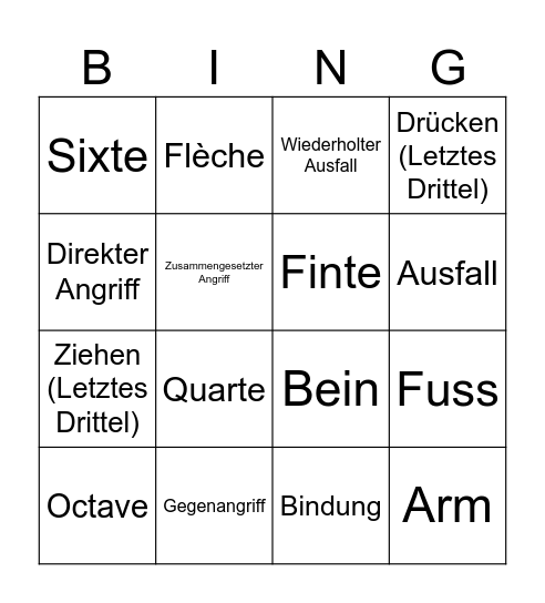 Fechten Bingo Card