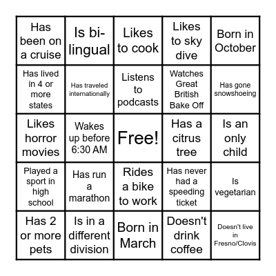 Coworker Team Building Bingo Card