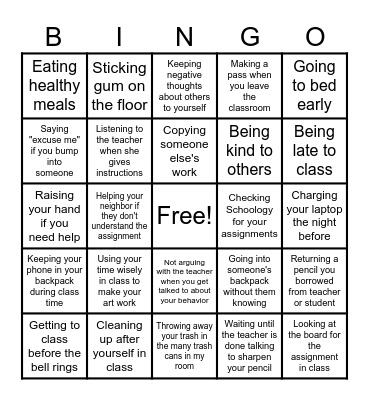 BMS R.O.A.R. VALUES BINGO Card
