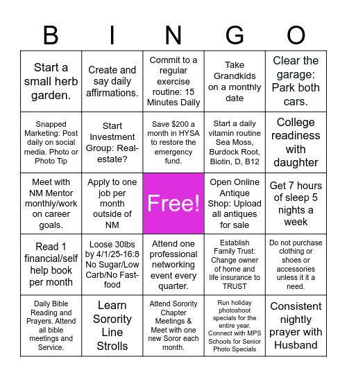 Tammie's VISION BOARD BINGO Card