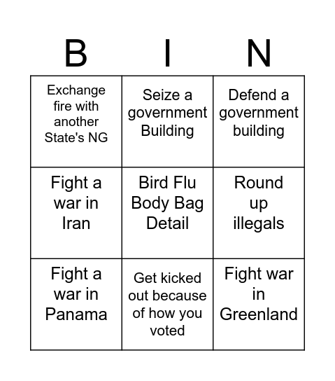 National Guard Under Trump Bingo Card