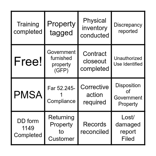 Property Pro: Government Property Management Bingo Card