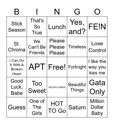 Top Songs of 2024 Bingo Card