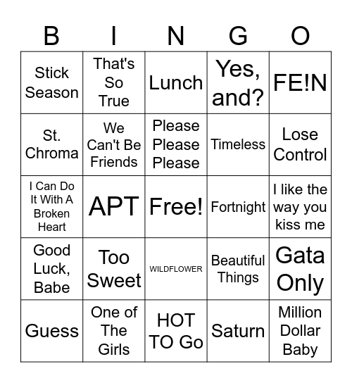 Top Songs of 2024 Bingo Card