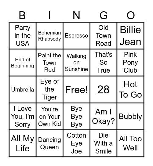 Music Bingo! Bingo Card