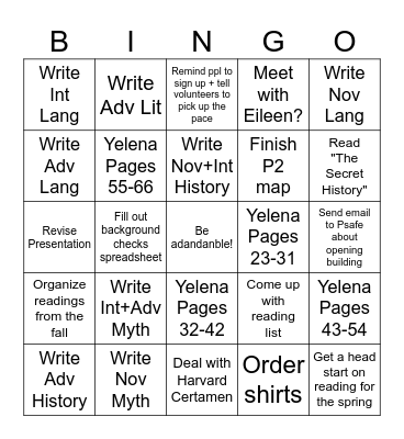 my tasks Bingo Card