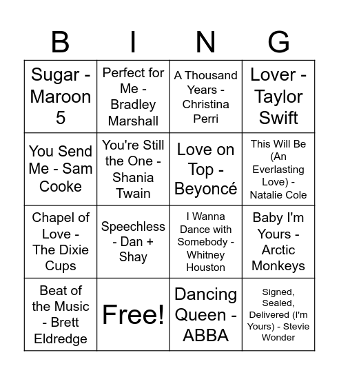 Snow in Love Bingo Card