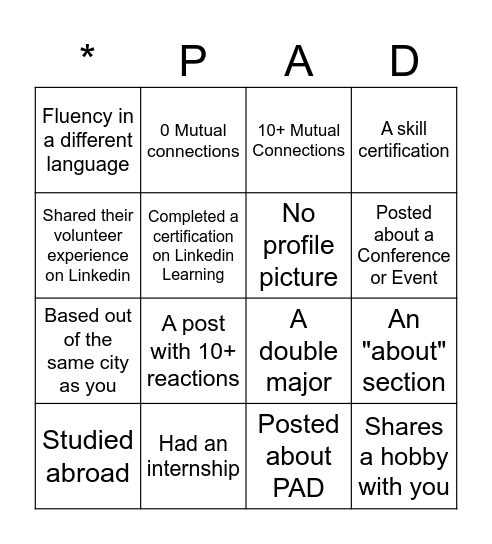 Connect with someone who has... Bingo Card