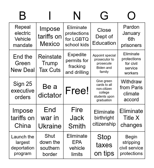 Day One Bingo! Bingo Card