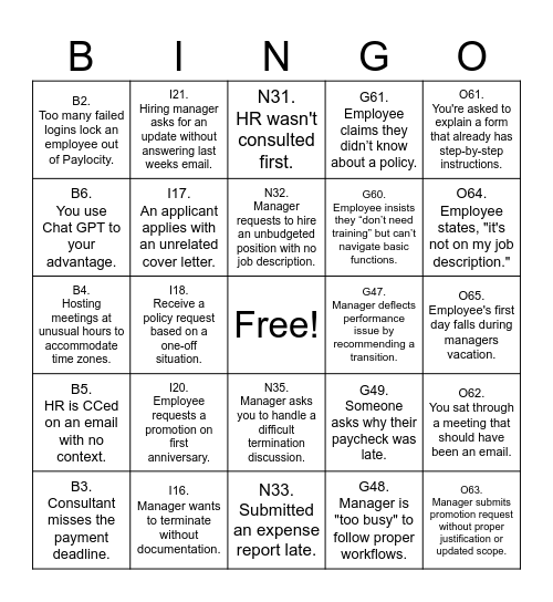 GHR BINGO Card