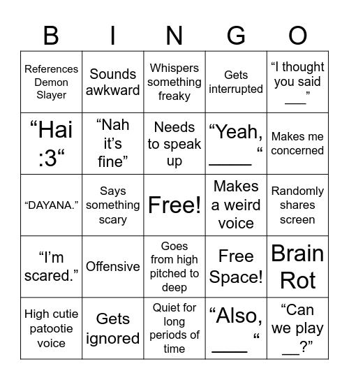 my partner does… Bingo Card