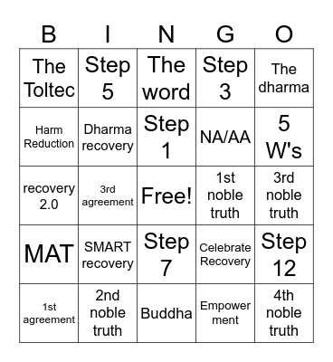 Paths to Recovery Bingo Card