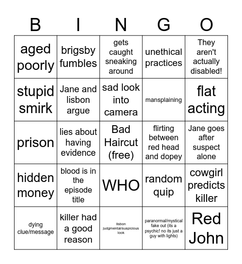 The Mentalist bingo Card
