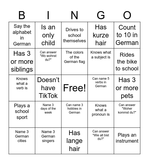 Menschenbingo DEU 1 Bingo Card