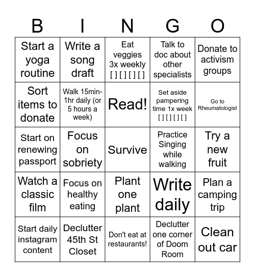 January Bingo Card