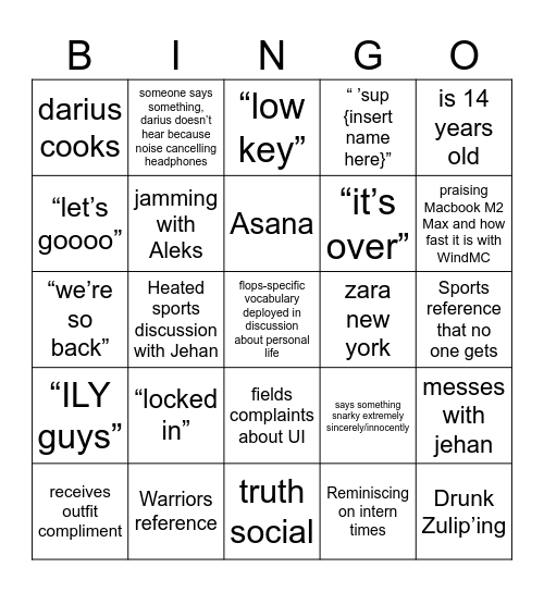 Darius Bingo Card