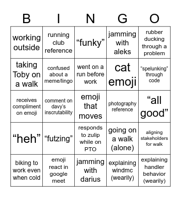 Valerie Bingo Card
