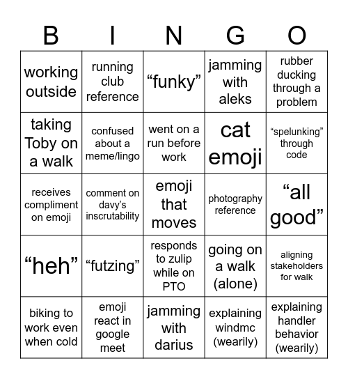 Valerie Bingo Card