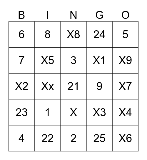Numberline Bingo Card