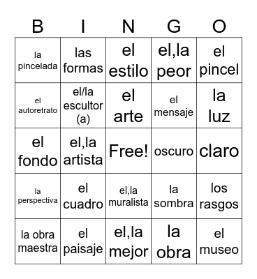 Unit 3 El Arte Bingo Card
