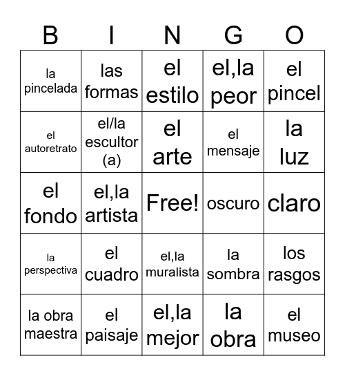 Unit 3 El Arte Bingo Card