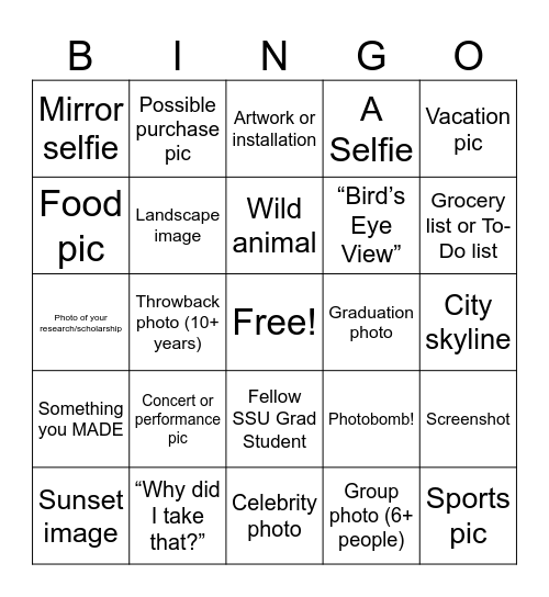 Camera Roll BINGO Card