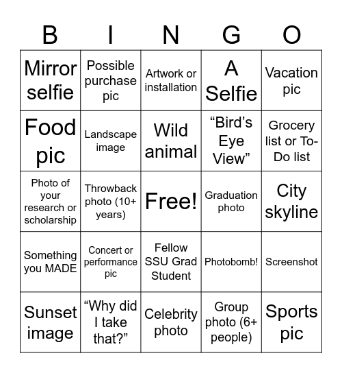 Camera Roll BINGO Card