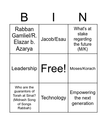 Jewish Future Bingo Card