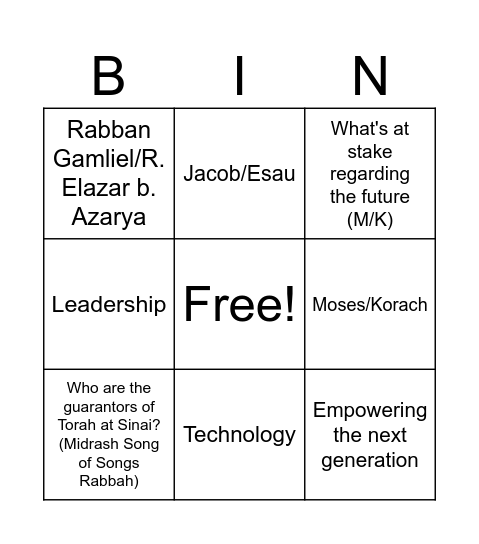 Jewish Future Bingo Card