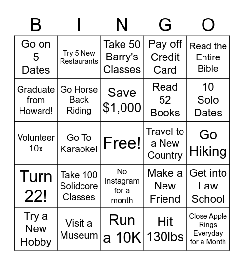 Paige's 2025 Bingo Card