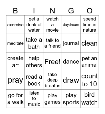 Coping Skills Bingo Card