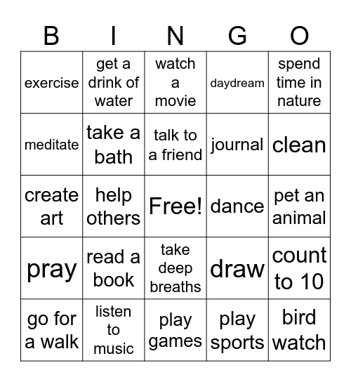 Coping Skills Bingo Card